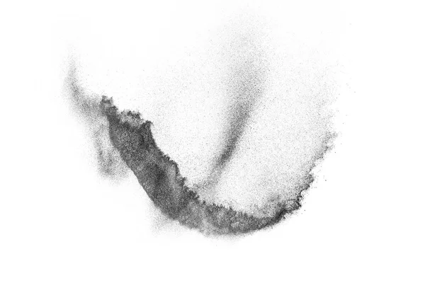 Black Particles Explosion Isolated White Background Abstract Dust Overlay Texture — Stock Photo, Image