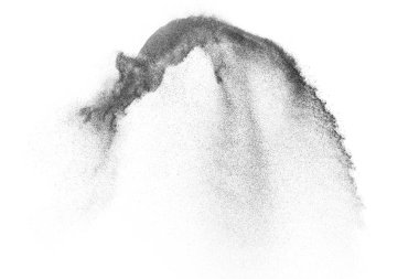 Siyah parçacıklar beyaz zemin üzerinde izole edildi. Soyut toz tabakası dokusu.