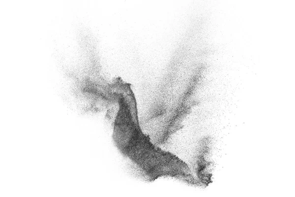 白色の背景に孤立した黒い粒子爆発 アブストラクトダストオーバーレイテクスチャ — ストック写真