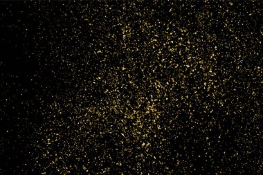 Altın glitter doku siyah izole. Amber parçacıklar renk. Kutlama arka plan. Altın patlama konfeti. Vektör çizim, eps 10.