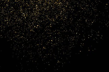 Altın glitter doku siyah izole. Amber parçacıklar renk. Kutlama arka plan. Altın patlama konfeti. Vektör çizim, eps 10.
