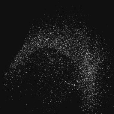 Siyah arka plan üzerine beyaz soyut parçacıklar. Düşen kar taneleri taklidi. Parlak gümüş Bokeh doku. Dijital olarak oluşturulan görüntü. Vektör çizim, Eps 10.