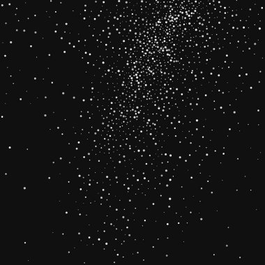 Siyah arka plan üzerine beyaz soyut parçacıklar. Düşen kar taneleri taklidi. Parlak gümüş Bokeh doku. Dijital olarak oluşturulan görüntü. Vektör çizim, Eps 10.