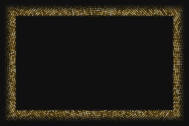 Altın Glitter yarı ton siyah izole kare noktalı. Altın patlama konfeti. Dijital olarak oluşturulan görüntü. Düzenlenebilir bir şablona. Vektör çizim, Eps 10.
