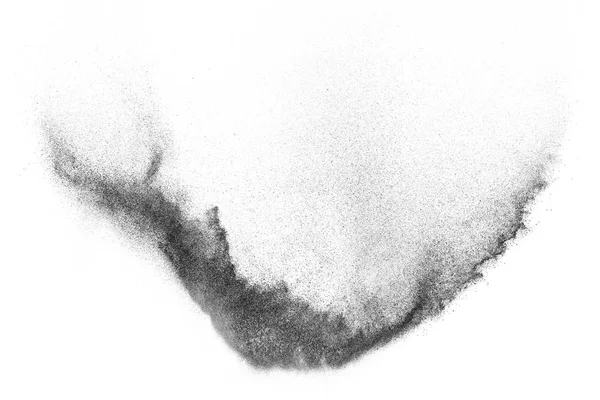 Zwarte Deeltjes Explosie Geïsoleerd Witte Achtergrond Abstracte Stof Overlay Textuur — Stockfoto