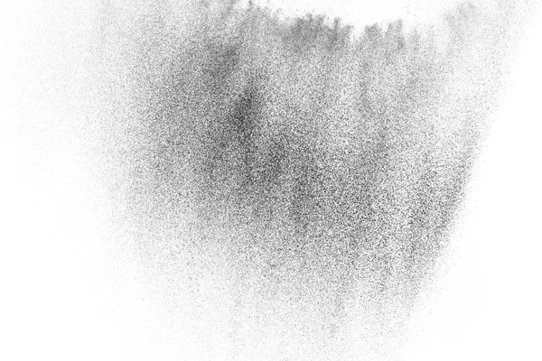 Explosões Partículas Negras Isoladas Fundo Branco Textura Sobreposição Poeira Abstrata — Fotografia de Stock