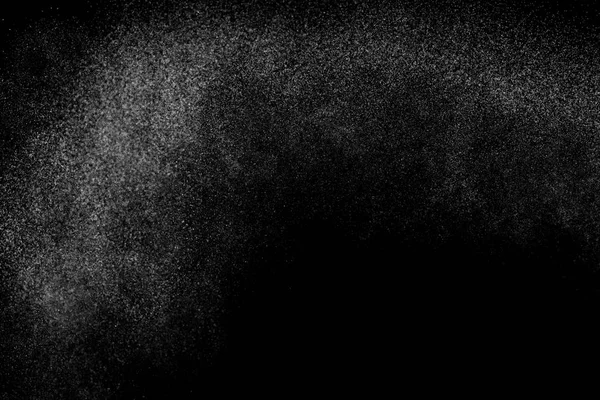 Absztrakt Fröccsenő Víz Fekete Háttérrel Állítsa Meg Fehér Részecskék Mozgását — Stock Fotó