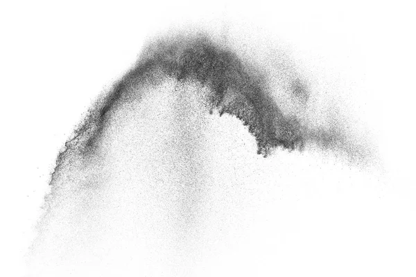 Schwarze Teilchen Explodieren Isoliert Auf Weißem Hintergrund Abstrakte Staubüberlagerung — Stockfoto