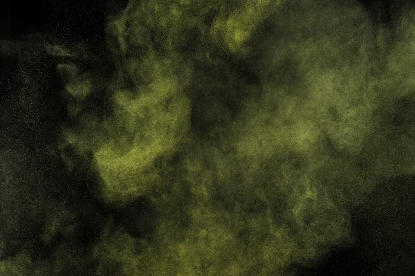 Gold Powder Explosion Black Background Yellow Cloud Golden Dust Explode — Stock Photo, Image