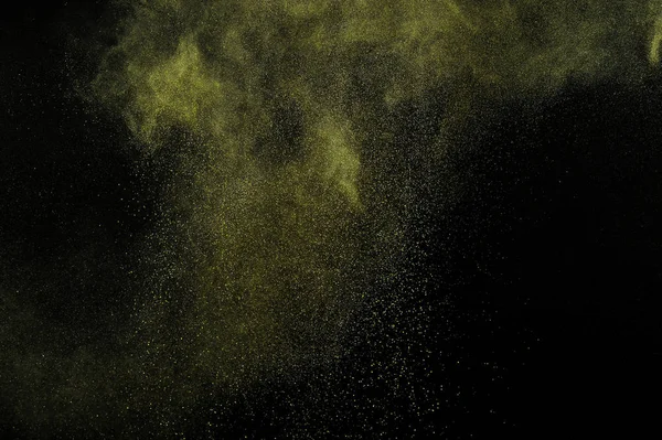 在黑色背景上的金粉爆炸 黄色的云 金粉尘爆炸 冻结议案油漆洒红节 — 图库照片