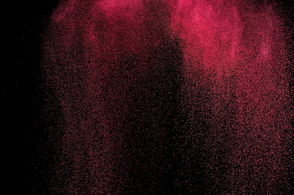 Magenta Poeder Explosie Zwarte Achtergrond Roze Wolk Rode Stof Exploderen — Stockfoto