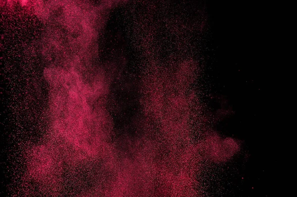 Explosão Magenta Fundo Preto Nuvem Rosa Poeira Vermelha Explode Congelar — Fotografia de Stock