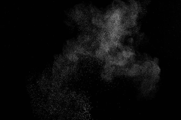 Congeler Mouvement Des Particules Blanches Sur Fond Noir Explosion Poudre — Photo