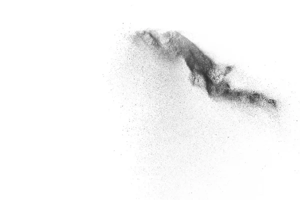 Black Particles Explosion Isolated White Background Abstract Dust Overlay Texture — Stock Photo, Image