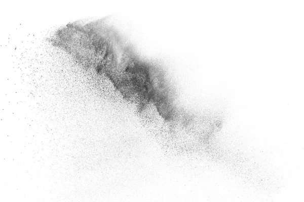 Explosões Partículas Negras Isoladas Fundo Branco Textura Sobreposição Poeira Abstrata — Fotografia de Stock