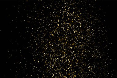 Altın glitter doku siyah izole. Amber parçacıklar renk. Kutlama arka plan. Altın patlama konfeti. Vektör çizim, eps 10.