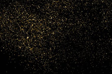 Altın glitter doku siyah izole. Amber parçacıklar renk. Kutlama arka plan. Altın patlama konfeti. Vektör çizim, eps 10.