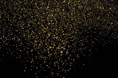 Altın glitter doku siyah izole. Amber parçacıklar renk. Kutlama arka plan. Altın patlama konfeti. Vektör çizim, eps 10.