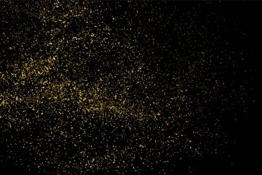 Altın glitter doku siyah izole. Amber parçacıklar renk. Kutlama arka plan. Altın patlama konfeti. Vektör çizim, eps 10.