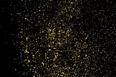 Altın glitter doku siyah izole. Amber parçacıklar renk. Kutlama arka plan. Altın patlama konfeti. Vektör çizim, eps 10.