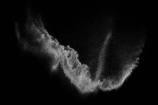 Bevries Beweging Van Witte Deeltjes Zwarte Achtergrond Poederexplosie Abstracte Stof — Stockfoto