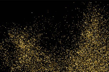 Altın glitter doku siyah izole. Amber parçacıklar renk. Kutlama arka plan. Altın patlama konfeti. Vektör çizim, eps 10.