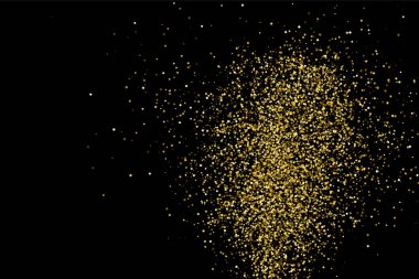 Altın glitter doku siyah izole. Amber parçacıklar renk. Kutlama arka plan. Altın patlama konfeti. Vektör çizim, eps 10.