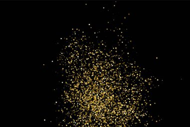 Altın glitter doku siyah izole. Amber parçacıklar renk. Kutlama arka plan. Altın patlama konfeti. Vektör çizim, eps 10.