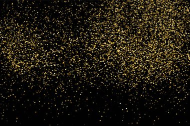 Altın glitter doku siyah izole. Amber parçacıklar renk. Kutlama arka plan. Altın patlama konfeti. Vektör çizim, eps 10.