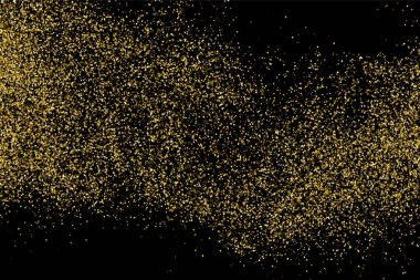 Altın glitter doku siyah izole. Amber parçacıklar renk. Kutlama arka plan. Altın patlama konfeti. Vektör çizim, eps 10.