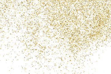 Altın glitter doku üzerinde beyaz izole. Amber renkli arka planı. Altın patlama konfeti. Vektör çizim, eps 10.