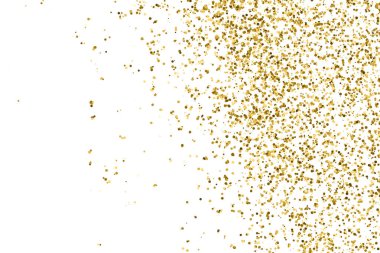 Altın glitter doku üzerinde beyaz izole. Amber renkli arka planı. Altın patlama konfeti. Vektör çizim, eps 10.