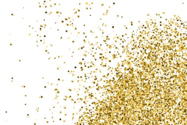 Altın glitter doku üzerinde beyaz izole. Amber renkli arka planı. Altın patlama konfeti. Vektör çizim, eps 10.