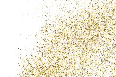 Altın glitter doku üzerinde beyaz izole. Amber renkli arka planı. Altın patlama konfeti. Vektör çizim, eps 10.