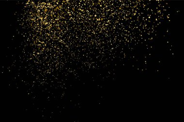 Altın glitter doku siyah izole. Amber parçacıklar renk. Kutlama arka plan. Altın patlama konfeti. Vektör çizim, eps 10.