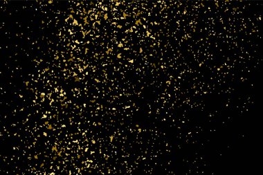 Altın glitter doku siyah izole. Amber parçacıklar renk. Kutlama arka plan. Altın patlama konfeti. Vektör çizim, eps 10.
