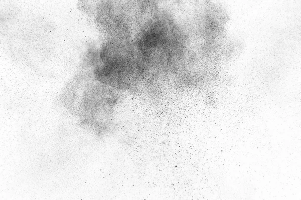 Explosión Partículas Negras Aisladas Sobre Fondo Blanco Textura Abstracta Recubrimiento —  Fotos de Stock