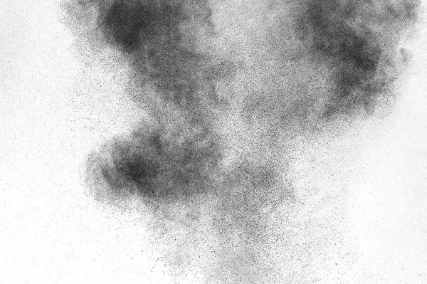 Black Particles Explosion Isolated White Background Abstract Dust Overlay Texture — Stock Photo, Image