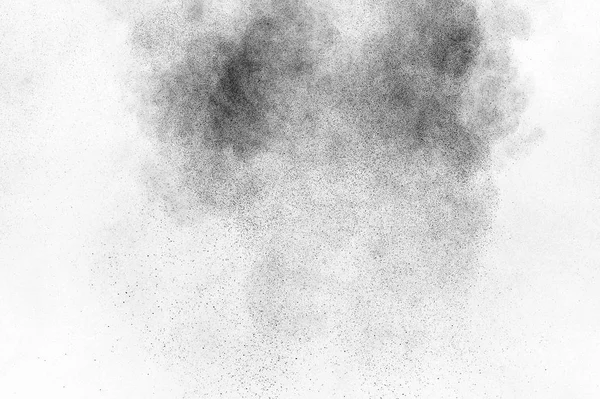 Explosión Partículas Negras Aisladas Sobre Fondo Blanco Textura Abstracta Recubrimiento —  Fotos de Stock