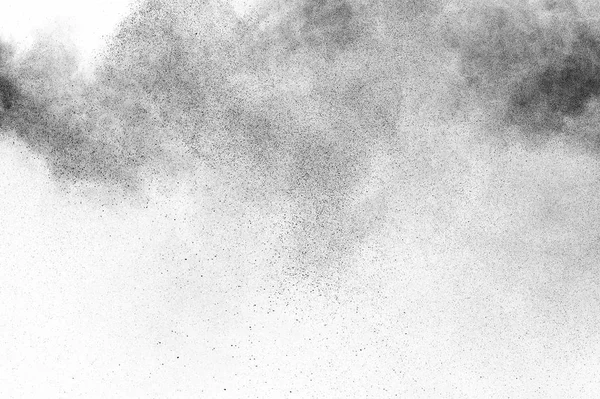 Explosión Partículas Negras Aisladas Sobre Fondo Blanco Textura Abstracta Recubrimiento —  Fotos de Stock