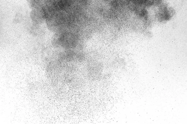 Eksplozja Czarnych Cząstek Białym Tle Streszczenie Tekstury Pokrywającej Pył — Zdjęcie stockowe