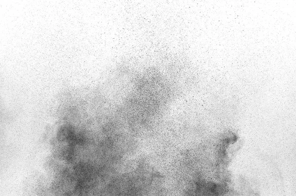 Schwarze Teilchen Explodieren Isoliert Auf Weißem Hintergrund Abstrakte Staubüberlagerung — Stockfoto