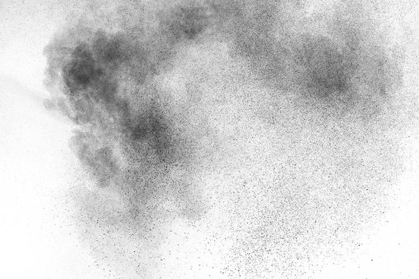 Explosión Partículas Negras Aisladas Sobre Fondo Blanco Textura Abstracta Recubrimiento — Foto de Stock