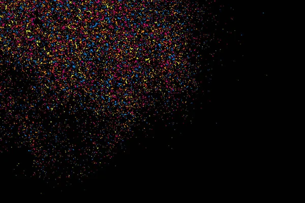 Explosão Abstrata Confetti Textura Grão Colorido Isolado Fundo Preto Manchas —  Vetores de Stock