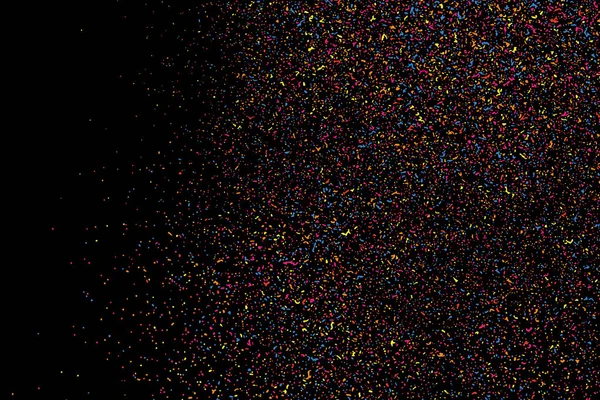 Explosão Abstrata Confetti Textura Grão Colorido Isolado Fundo Preto Manchas —  Vetores de Stock