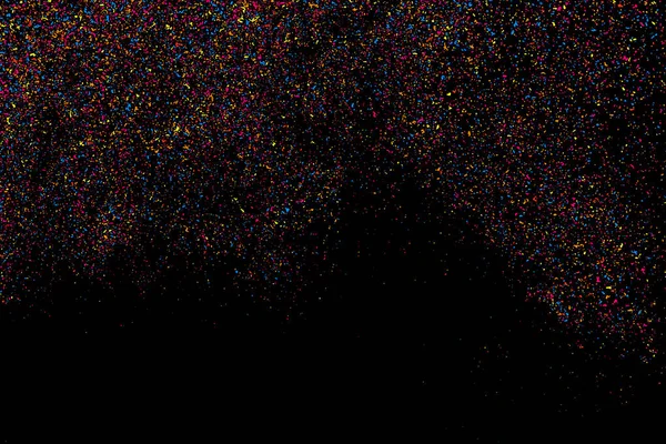 Explosão Abstrata Confetti Textura Grão Colorido Isolado Fundo Preto Manchas — Vetor de Stock