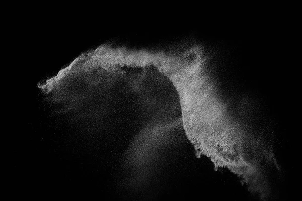 黒い背景に白い粒子の動きを凍結します 火薬爆発だ アブストラクトダストオーバーレイテクスチャ — ストック写真
