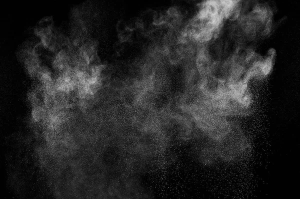 Állítsa Meg Fehér Részecskék Mozgását Fekete Háttéren Porrobbanás Absztrakt Porréteg — Stock Fotó