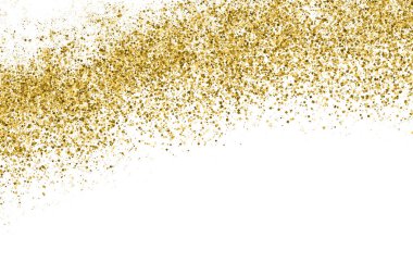 Beyazda izole edilmiş altın rengi parıltı dokusu. Amber Parçacık Rengi. Kutlama arkaplanı. Altın Konfeti Patlaması. Vektör İllüstrasyonu, Eps 10.
