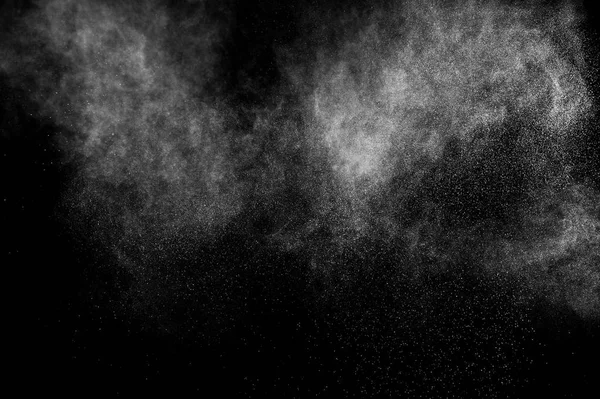 Congelar Movimiento Partículas Blancas Sobre Fondo Negro Explosión Polvo Textura — Foto de Stock